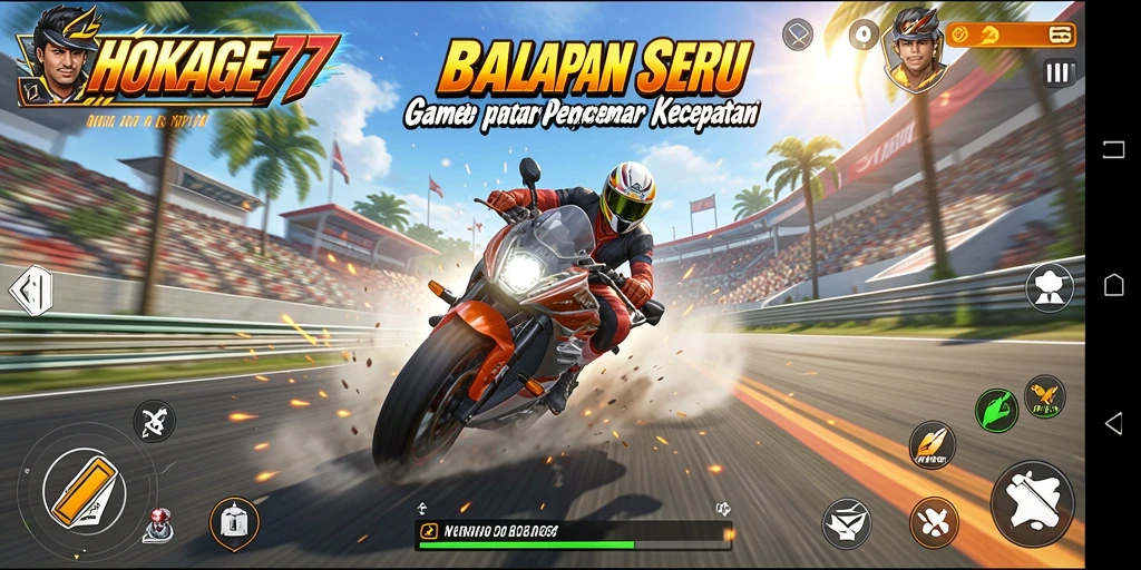 Gameplay seru HOKAGE77 dengan balapan adrenalin tinggi.