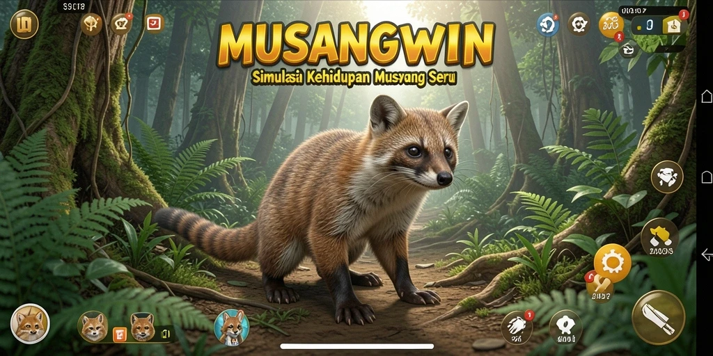 Screenshot gameplay MUSANGWIN menunjukkan aksi seru musang dalam simulasi lingkungan.