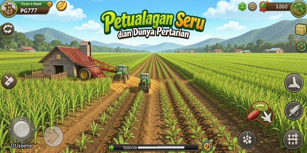 Screenshot PG777 menampilkan petani beraksi di ladang hijau.