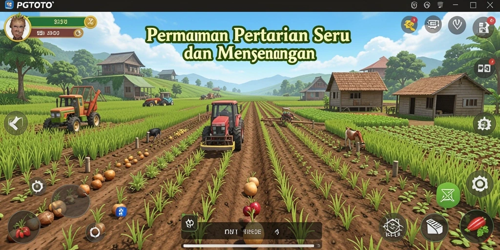 Screenshot gameplay PGTOTO menunjukkan aktivitas bertani yang seru.