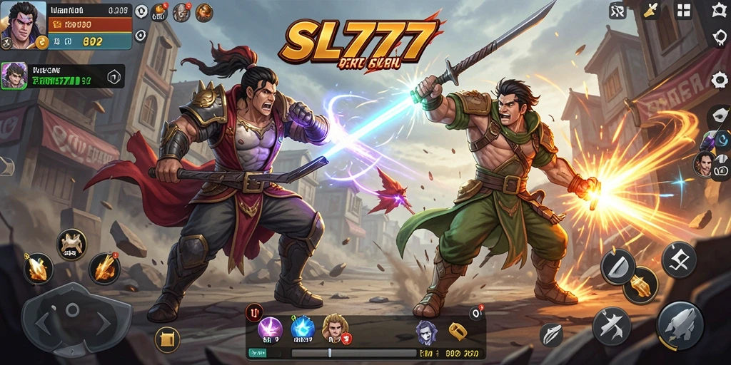 Tampilan gameplay pertarungan seru SL777 dengan karakter unik.