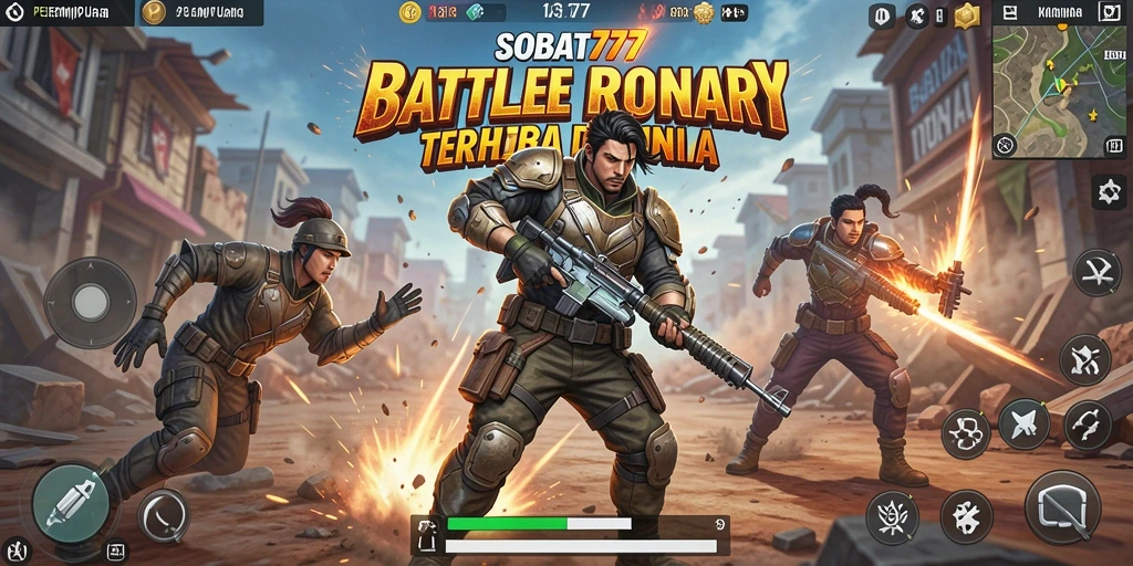 Screenshot gameplay <strong>SOBAT777</strong> menampilkan aksi menegangkan dalam pertempuran Battle Royale.